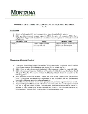 Fillable Online CONFLICT OF INTEREST DISCLOSURE AND MANAGEMENT Fax