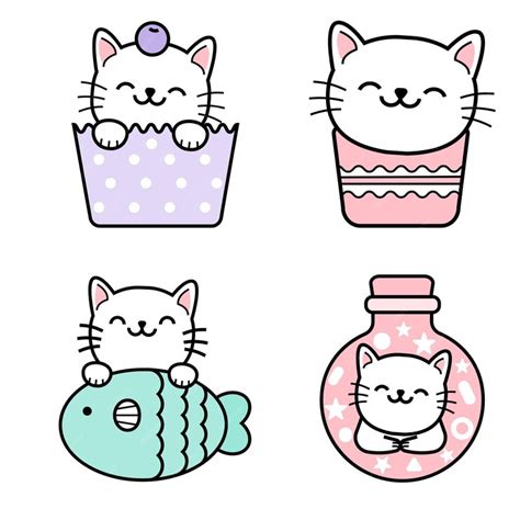 Premium Vector Cute Cat Sticker Cat Vector Set