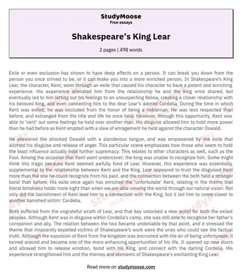 The Transformative Power Of Exile In Shakespeares King Lear Free Essay