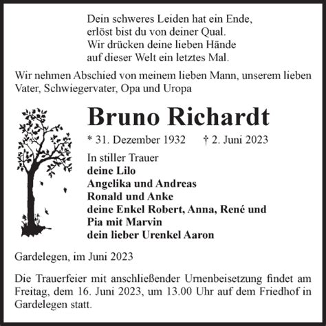 Traueranzeigen Von Bruno Richardt Abschied Nehmen De