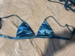 Zaful Shiny Silky Tie Side Tanga Bikini Swimwear In Deep Blue Zaful