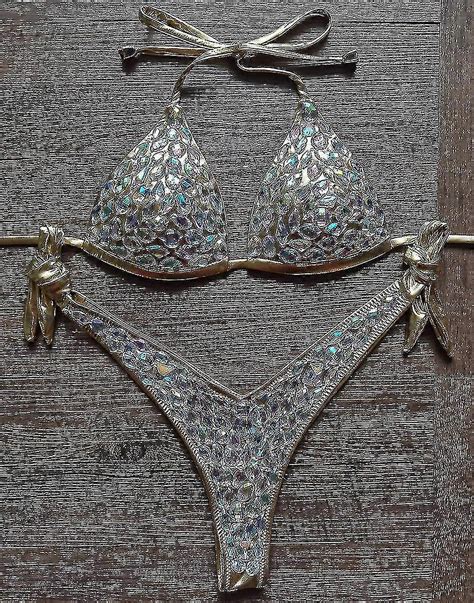 Sexy Halter Women Push Up Luxury Diamond String Gold Bikini Sets