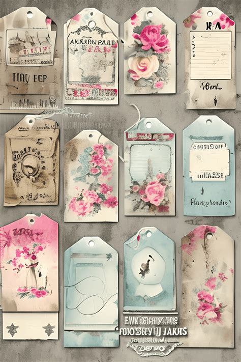 Vintage Shabby Chic Watercolor Illustrations Tags Bunting Labels