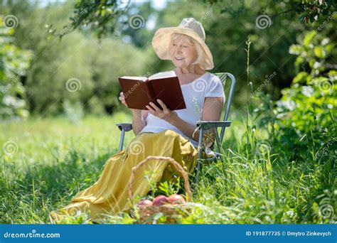 Elderly Woman Reading A Book While Sitting In A Chair Stock Image