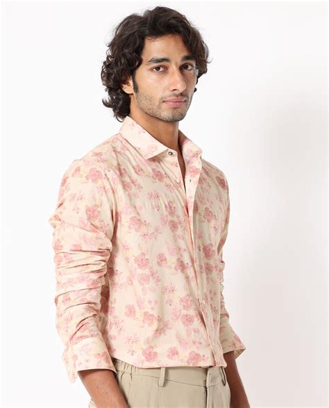 Rare Rabbit Mens Eliaa Pink Cotton Fabric Floral Print Full Sleeves S