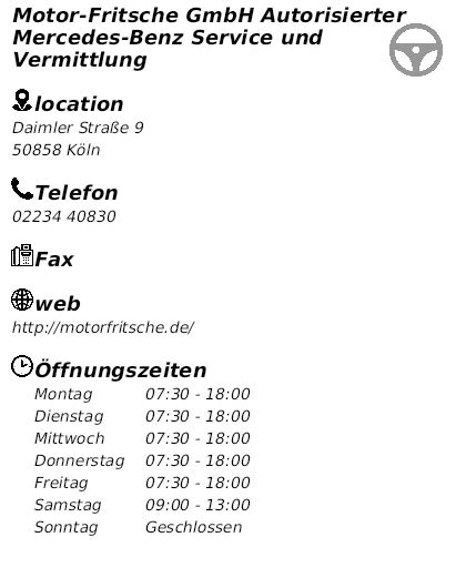Mercedes Fritsche in Köln Lövenich Öffnungszeiten