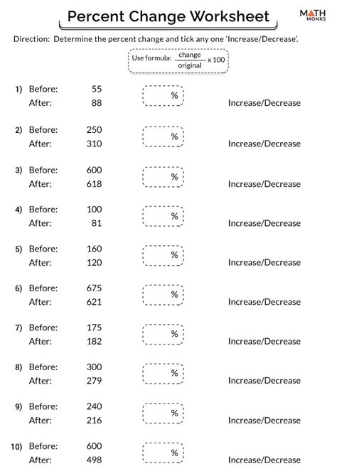 Percentage Increase And Decrease Worksheets Math Monks