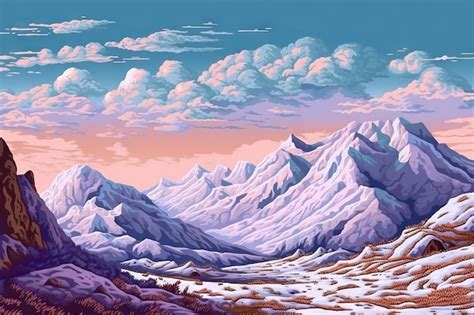 Premium AI Image Winter Wonderland Pixel Art Mountain Landscape