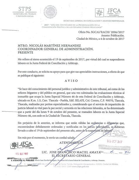 ¡aviso Importante Junta Federal De Conciliación Y Arbitraje