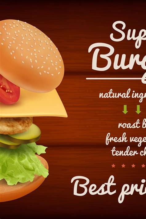 Fast Food Poster Hamburger Flying Delicious Ingredients Mea