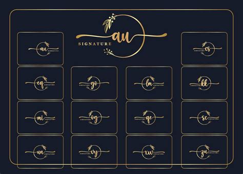 Set Of Luxury Gold Signature Logo Design Isolated Leaf And Flower