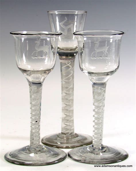 Adamson Antiques Engraved Pair Of Opaque Twist Wine Glasses