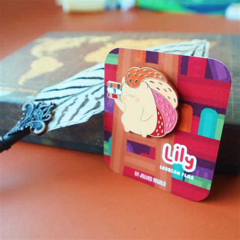 Lesbian Flag Enamel Pin Subtle Lgbt Wlw Mascot Kawaii Red Hedgehog Librarian Lily Jellie S