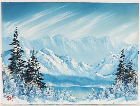 Bob Ross Signed Original Painting Blue Winter Contemporary Art