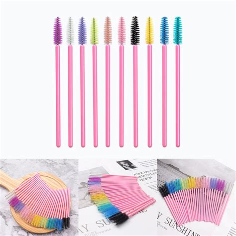 Opvise 50pcsbag Eyelashes Brushes Disposable Dual Purpose Plastic Portable Mascara Wands For