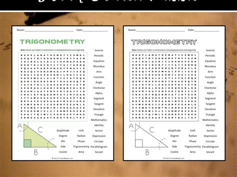 Trigonometry Word Search Puzzle Teaching Resources