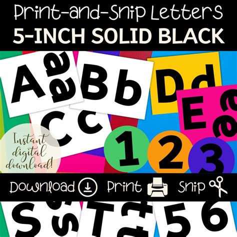 Black Bulletin Board & Sign Letters Printable 5-inch Letter Set Black