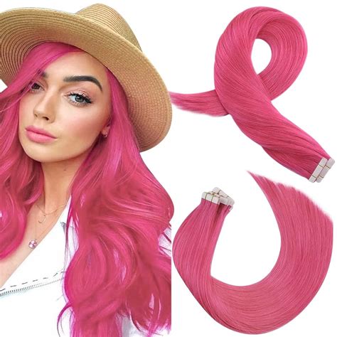 Amazon Moresoo Hot Pink Tape In Hair Extensions Human Hair Tape