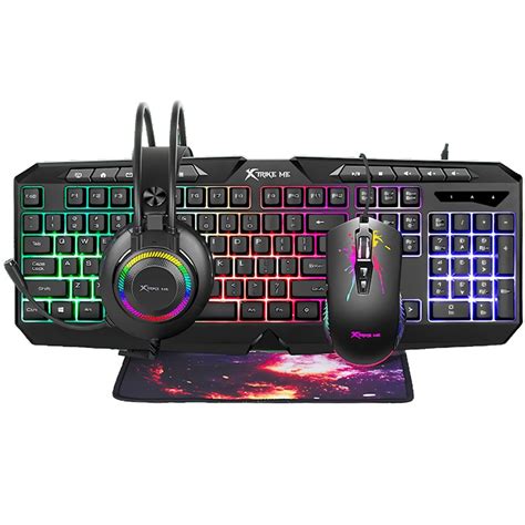 Combo Gamer En Teclado Mouse Auriculares Pad Luz Led Rgb Xtrike Me