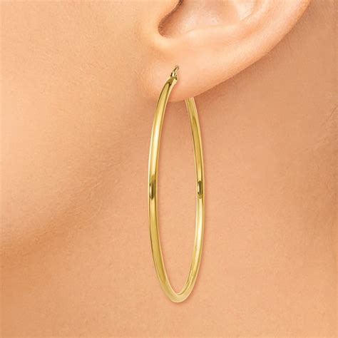 2mm X 50mm 14k Yellow Gold Classic Round Hoop Earrings Black Bow