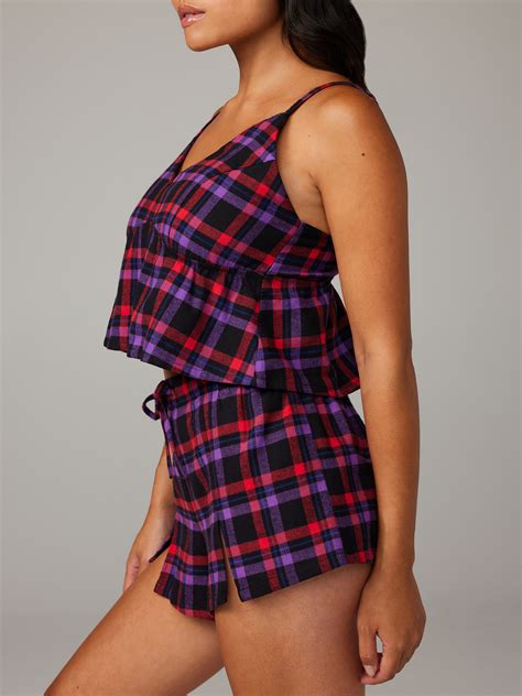 Night Star Chaser Flannel Sleep Short In Multi Purple Red Savage