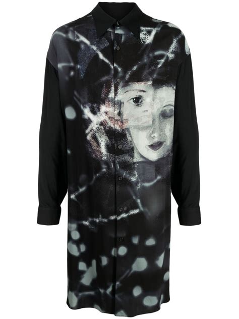 Yohji Yamamoto Graphic Print Classic Collar Shirt Black