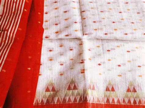 White Saree Red Border Thousands Buti Work All Over The Body Etsy