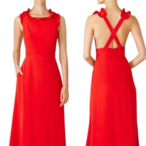 Jill Jill Stuart Red Open Back Ruffle Maxi Dress Depop