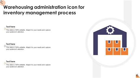 Warehousing Administration Icon For Inventory Management Process Ppt