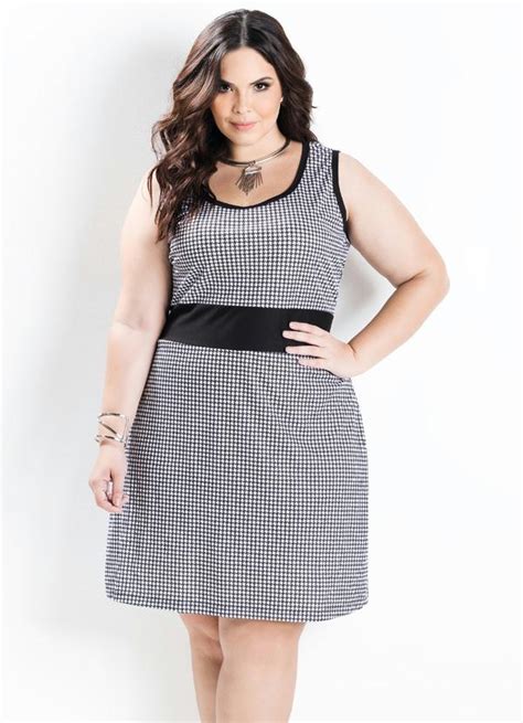 Vestido Sem Mangas Pied De Poule Plus Size Marguerite