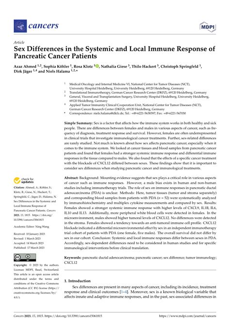 Pdf Sex Differences In The Systemic And Local Immune Response Of Pancreatic Cancer Patients