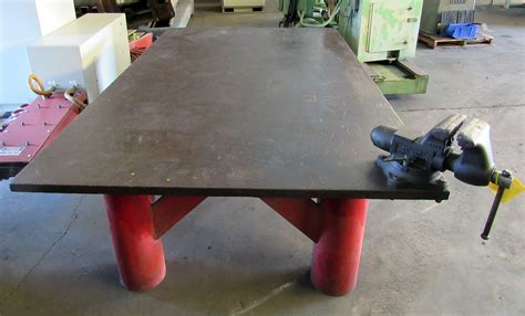 USED, 96″ X 60″ X 30″ HIGH HEAVY DUTY STEEL TABLE WITH VISE | Harris ...