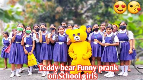 Teddy Bear Funny Prank On School Girls 🥰 Funny Reaction 😂 In