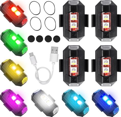 4 Pcs Led Strobe Drone Light 7 Colors Usb Charging Aircraft