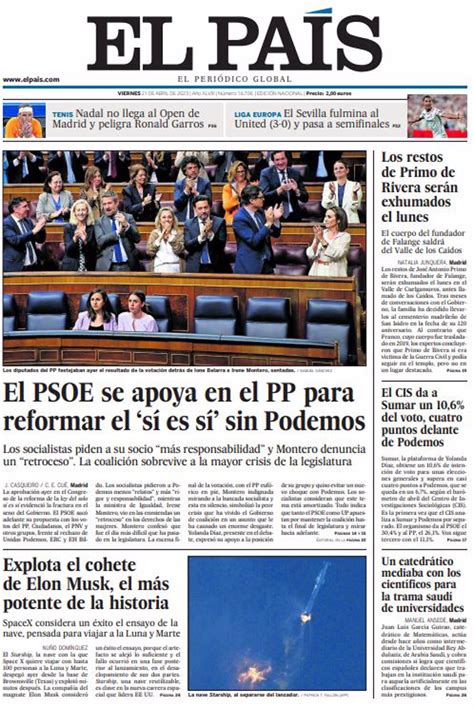 Las portadas de los periódicos del viernes 21 de abril