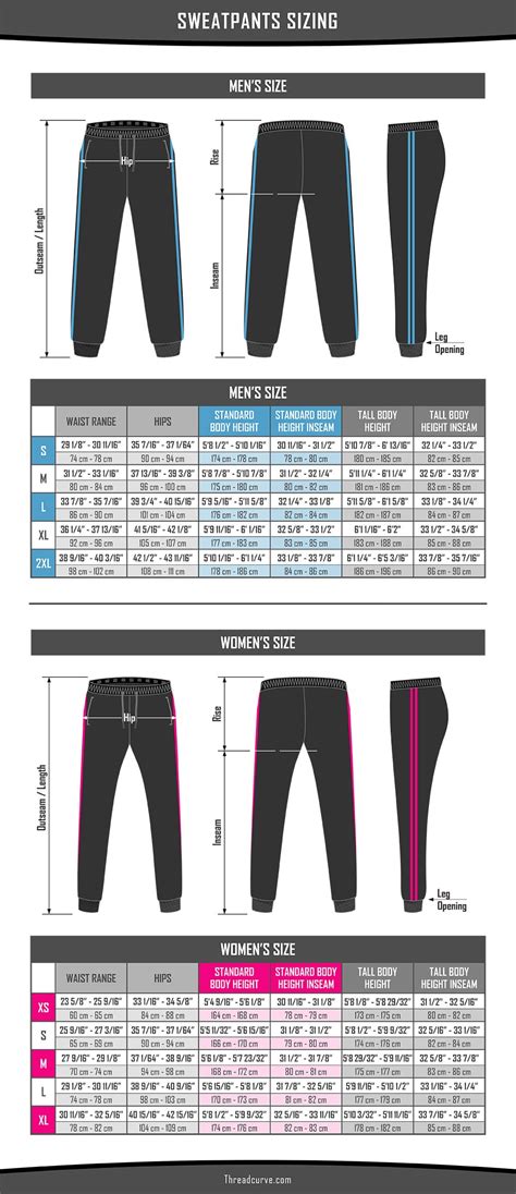 Sweatpants Size Chart for Women and Men - Threadcurve