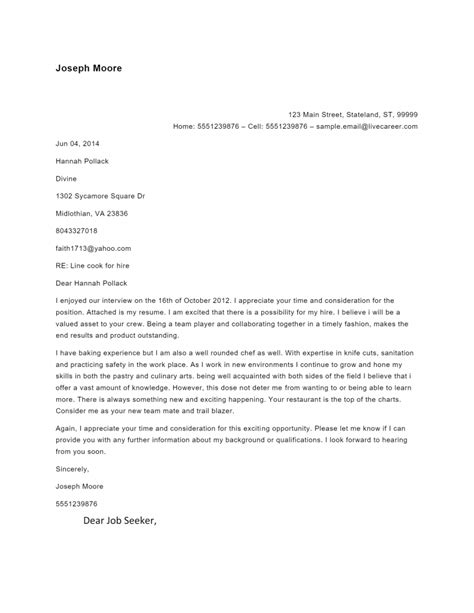 Free Chef Cover Letter Template And Example On