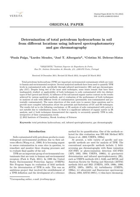 Pdf Determination Of Total Petroleum Hydrocarbons In Soil From