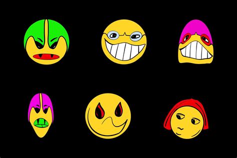 Psychedelic Cartoon Face Crazy Graffiti Smile Emoji Facial