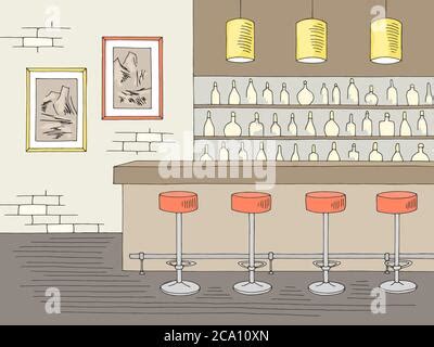 Cafe Interior Graphic Color Sketch Illustration Vector Stock Vector