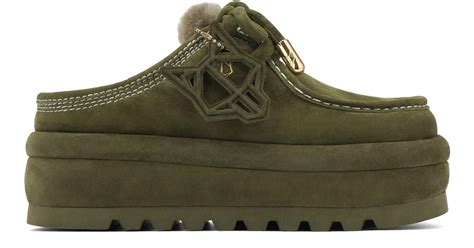Naked Wolfe Suede Shearling Slip On Mule Shoes In Green Lyst