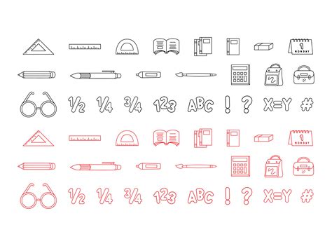 School supplies vector icon set. Hand drawn school supplies, essential ...