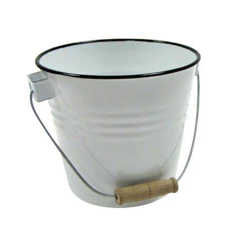 White Enamel Vintage Bucket Rustic Utility Pail Kitchen Utensil Storage