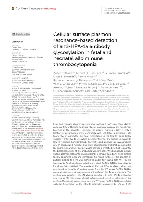 PDF Cellular Surface Plasmon Resonance Based Detection Of Anti HPA 1a