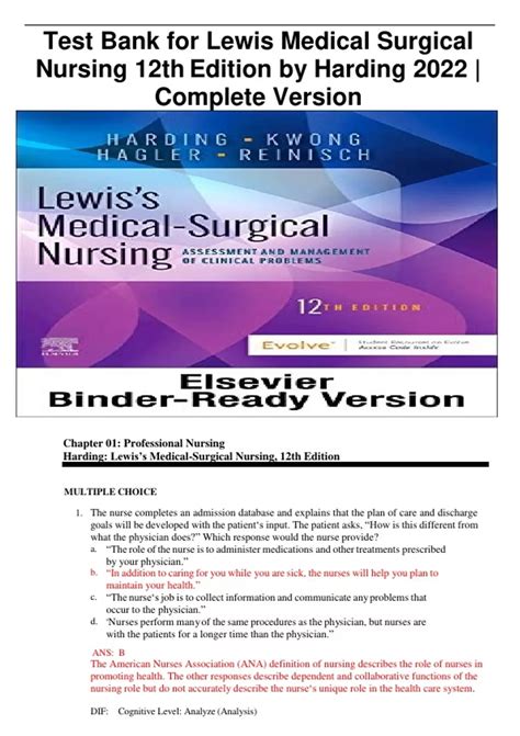 Complete Test Bank For Lewis Medical Surgical Nursing 12th Edition By