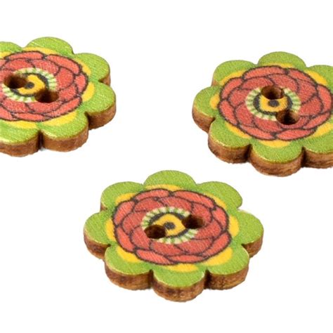 Lot De Boutons En Bois Fleur D Cor E Multicolore Mm Mymercerie