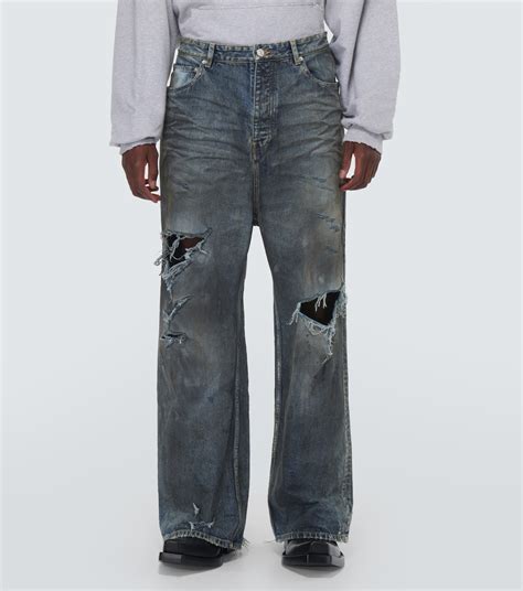 Distressed Wide Leg Jeans In Blue Balenciaga Mytheresa