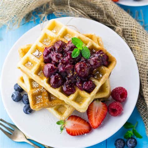 Eggless Waffles With Cherry Sauce Vegan Vegan Heaven