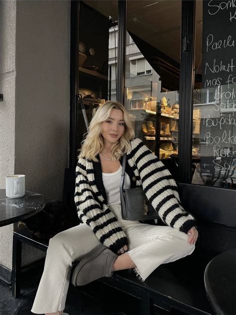 Davi Striped Cardigan Jacket | Striped jacket outfit, Black and white ...