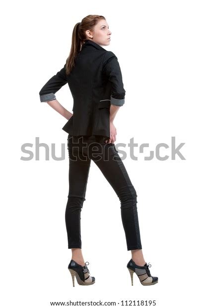 Beautiful Sexual Girl Brunette Pose On White Background